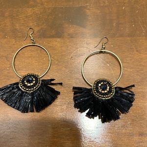 Black fringe hoop earrings